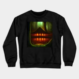 Magical Big Cottage Mushroom House with Lights in Forest with High Trees, Mushroom Aesthetic Crewneck Sweatshirt